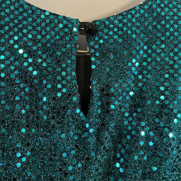 VTG All That Jazz Sequin Turquoise Sleeveless Dance Dress | SZ 5/6/Small - Picture 8 of 12
